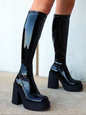 Windsor Smith Black Patent Platform Knee Boots